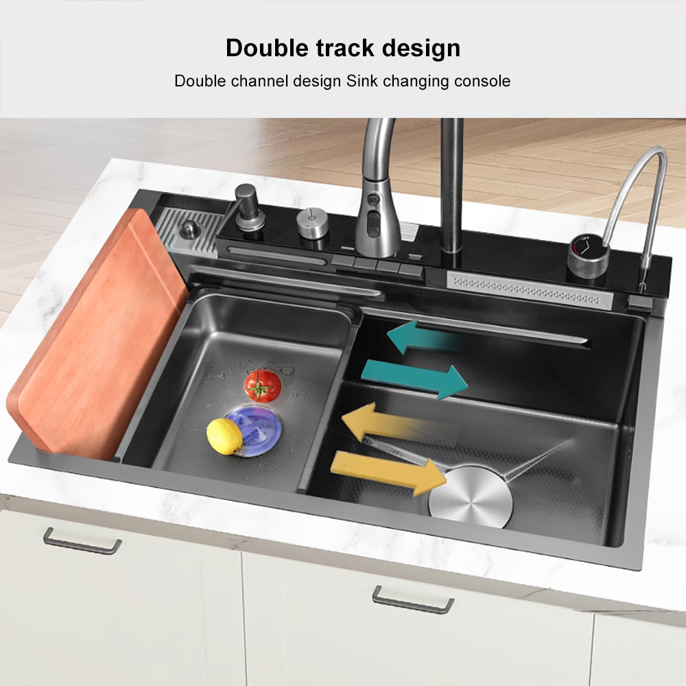 HMR - 29" Drop-in Workstation Kitchen Sink with Faucet Single Bowl Stainless Steel