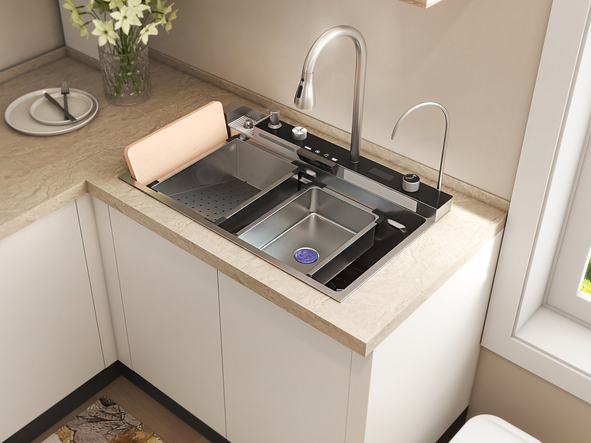 HMR - 29" Drop-in Workstation Kitchen Sink with Faucet Single Bowl Stainless Steel