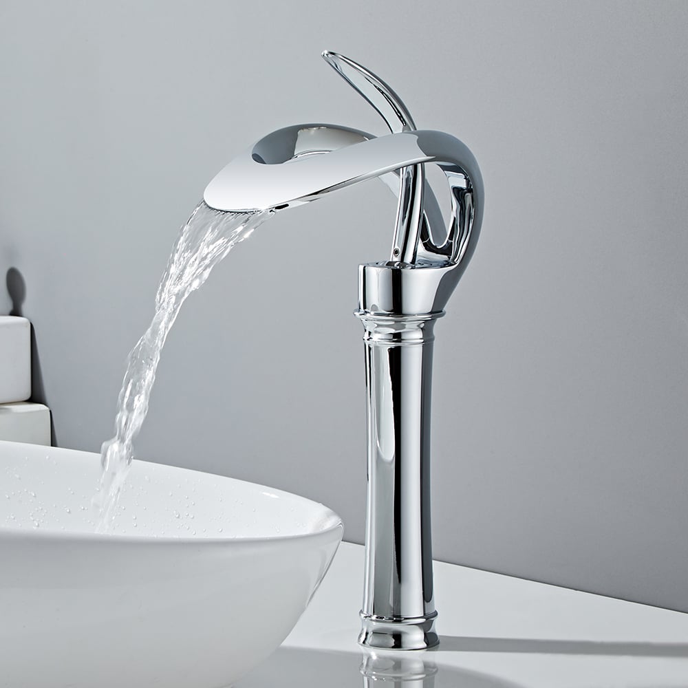 HMR - Modern Elegant Waterfall Bathroom Vessel Sink Faucet Single Handle Solid Brass