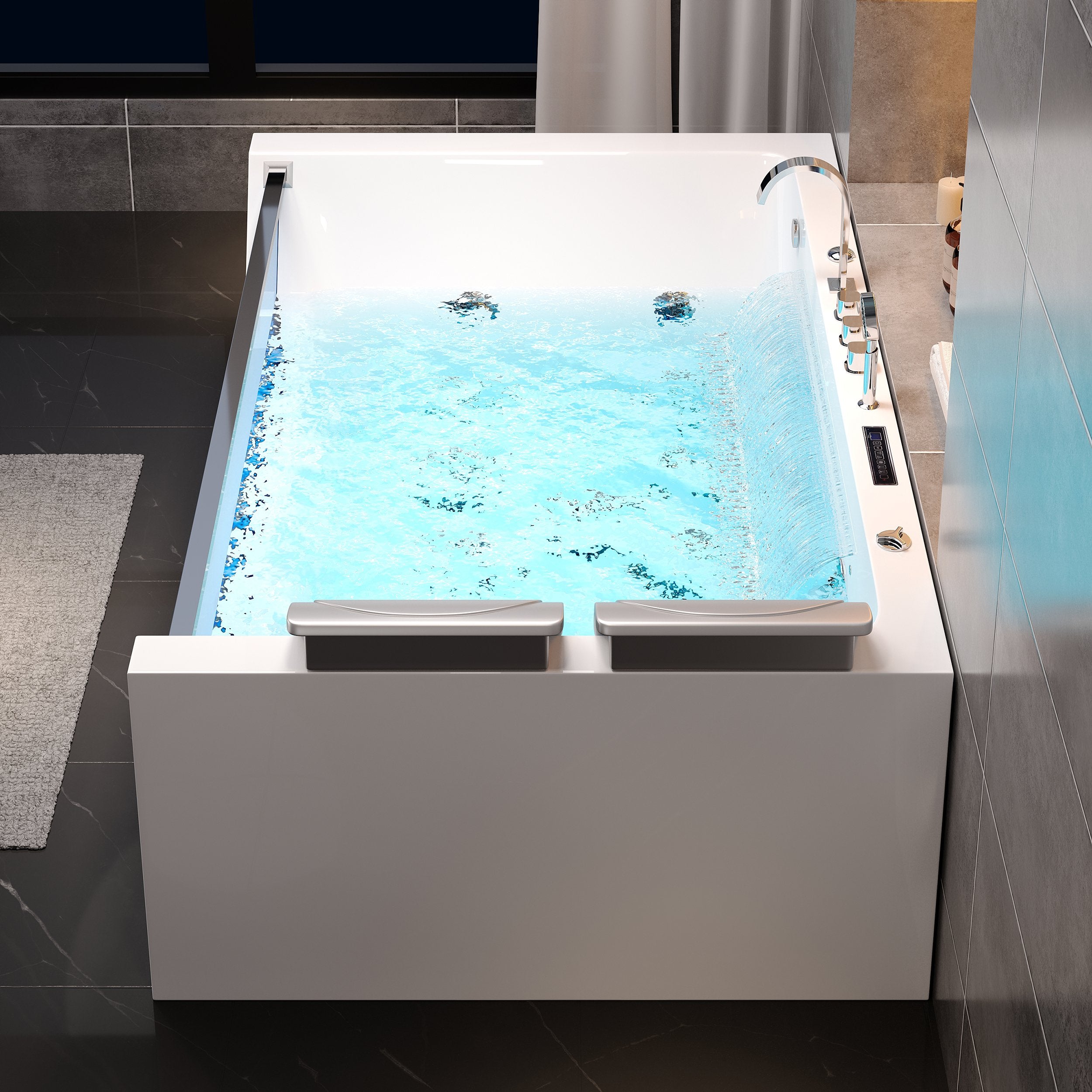 HMR - 70.8" Modern Rectangular Acrylic Massage Bathtub with Thermostat Control