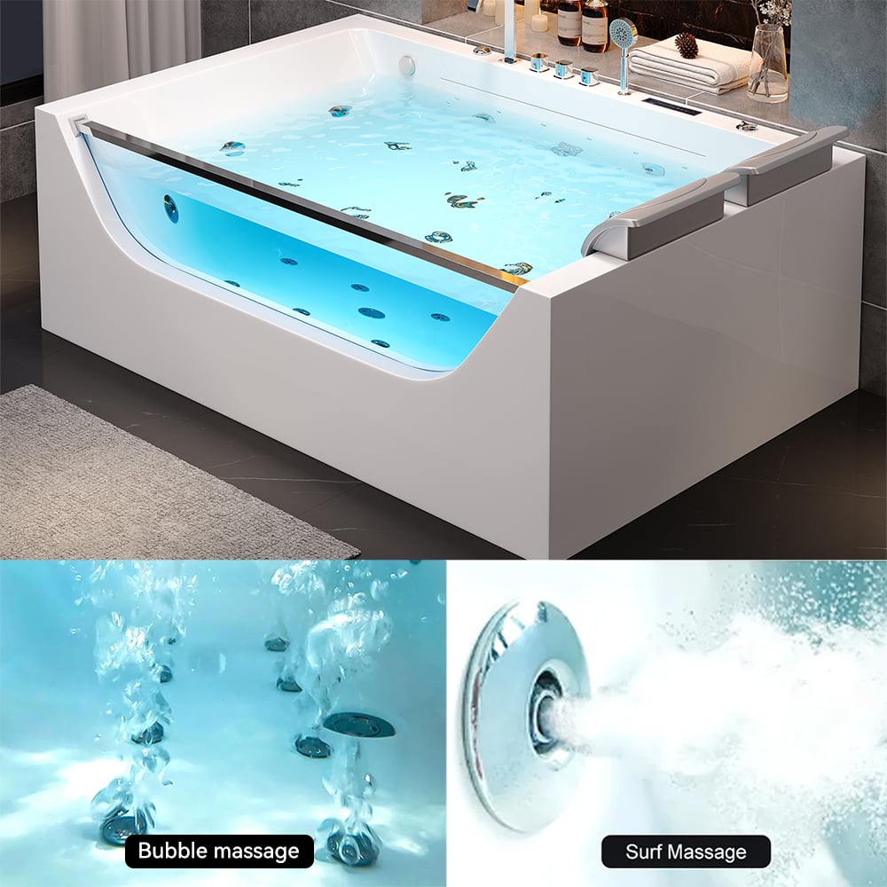 HMR - 70.8" Modern Rectangular Acrylic Massage Bathtub with Thermostat Control