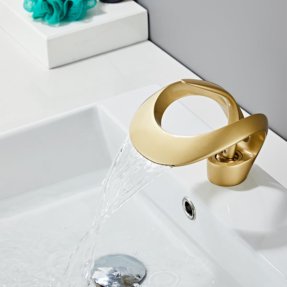 HMR - Waterfall Bathroom Sink Faucet Single Handle Solid Brass