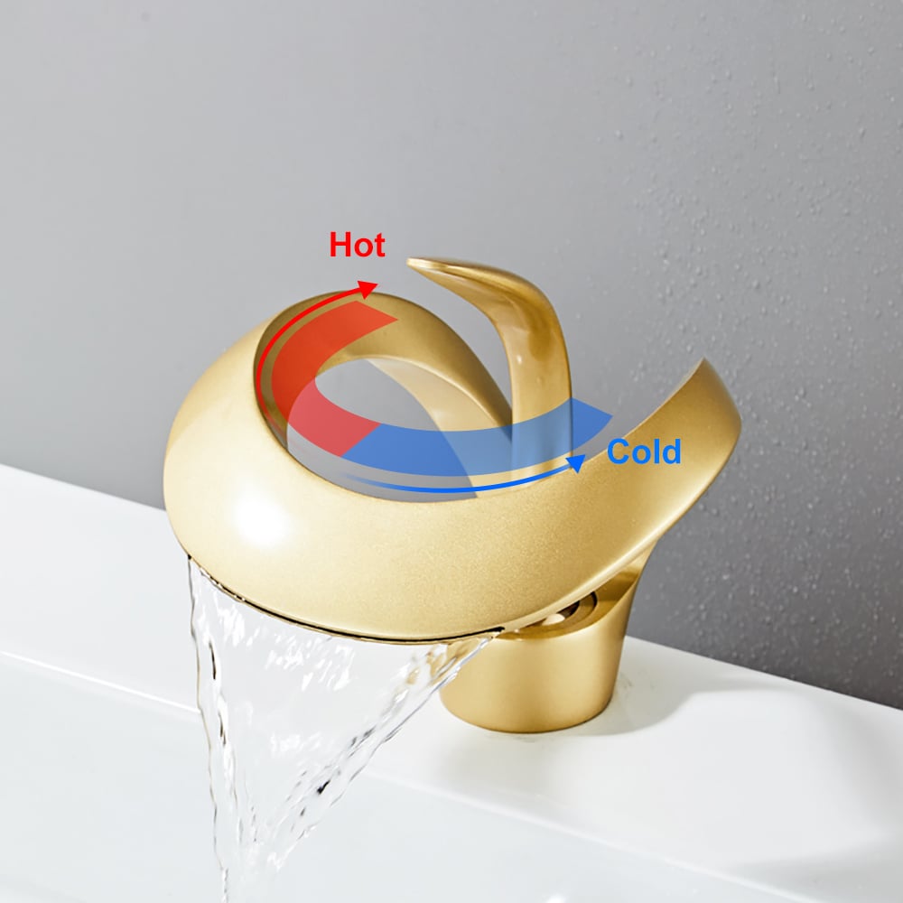 HMR - Waterfall Bathroom Sink Faucet Single Handle Solid Brass