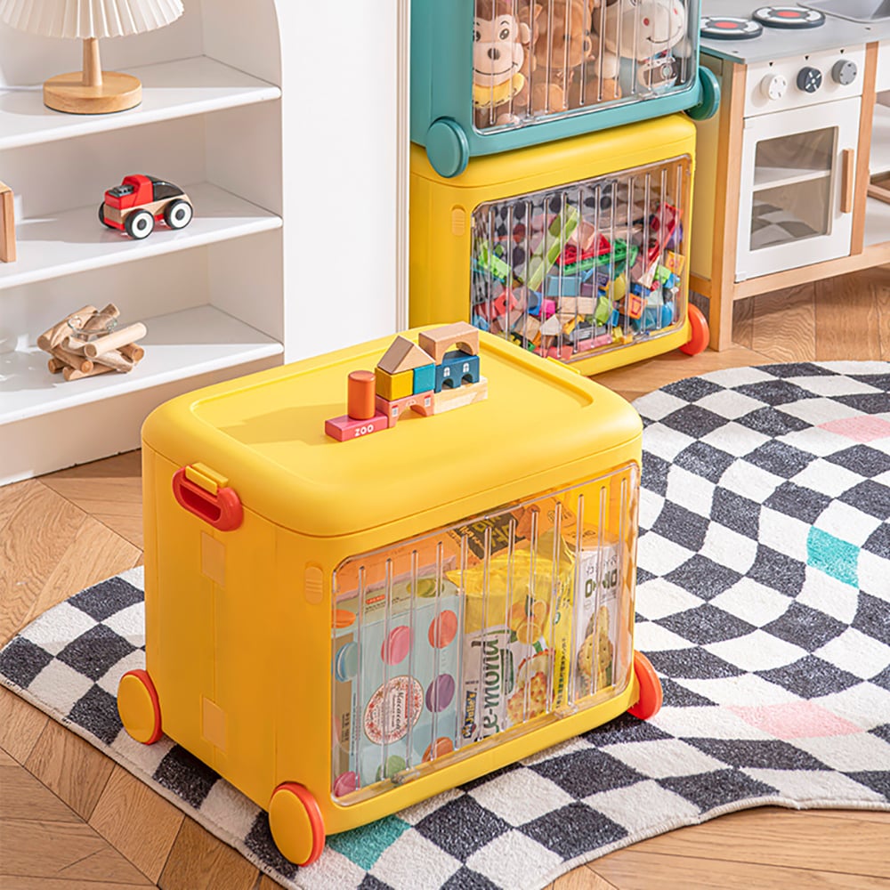 HMR - Yellow Kids Toy Organizer Cart Collapsible Storage Bin with Wheels & Handle