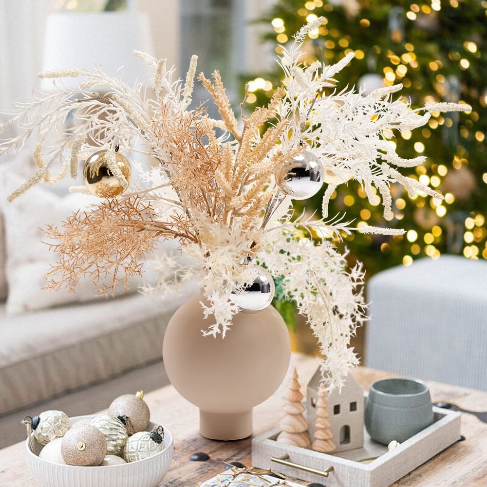 HMR - Christmas Rime Artifical Flower in Vase with Decorative Balls