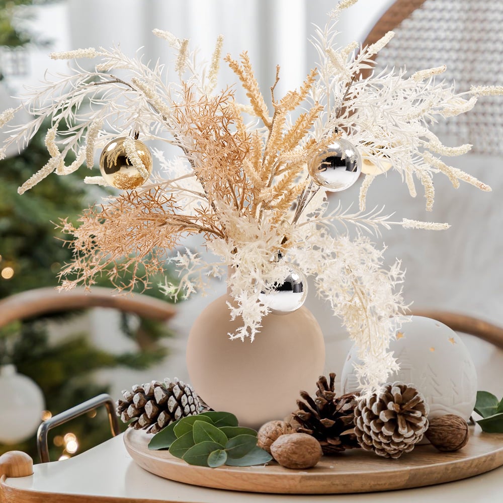 HMR - Christmas Rime Artifical Flower in Vase with Decorative Balls