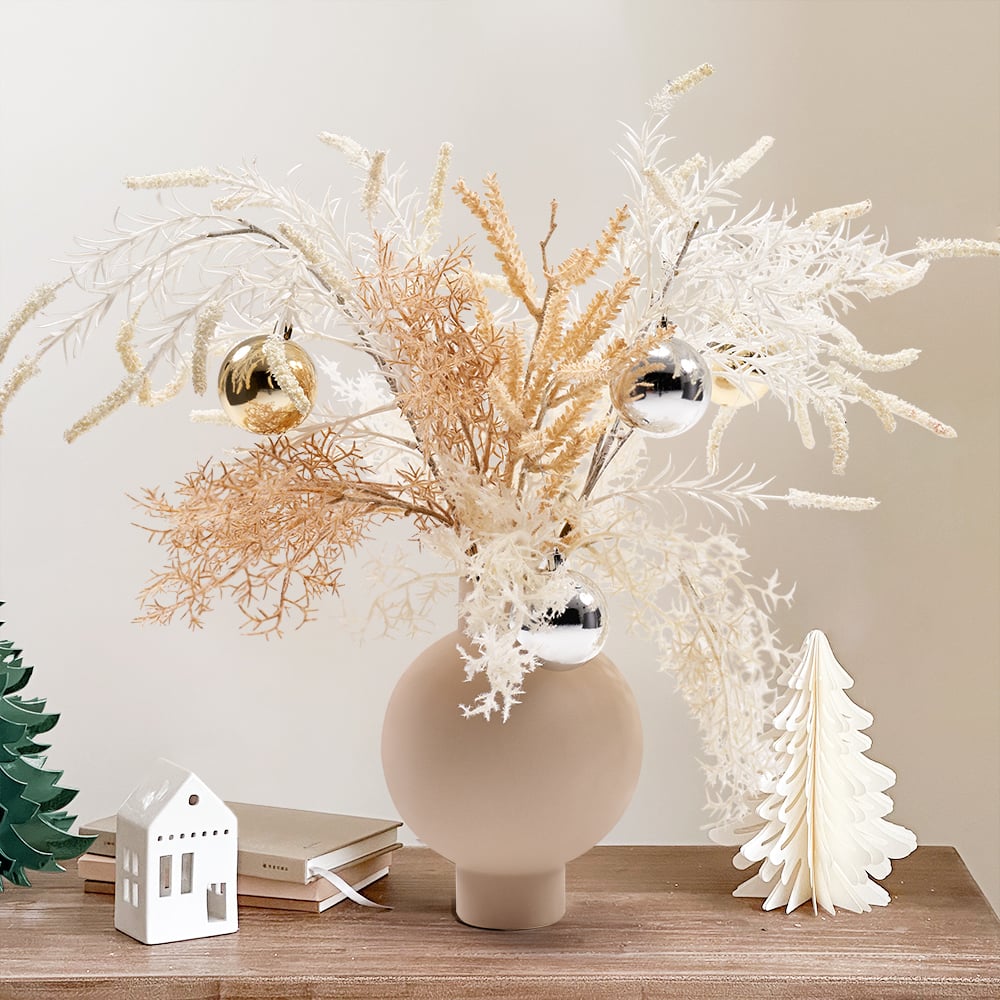 HMR - Christmas Rime Artifical Flower in Vase with Decorative Balls