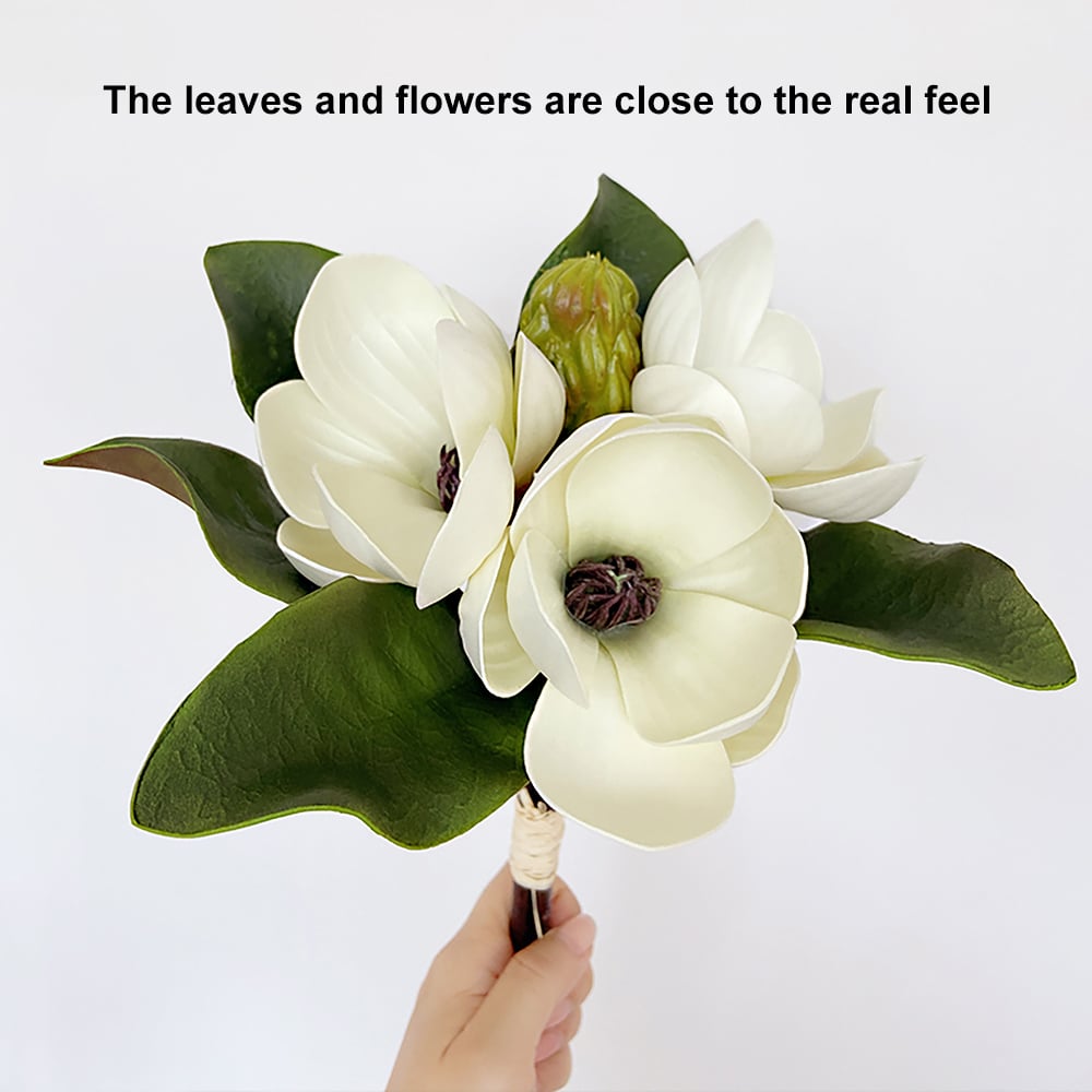 HMR - Fashionable Artificial Flowers in Vase Faux Magnolia Gold Glass Ball Vase Set