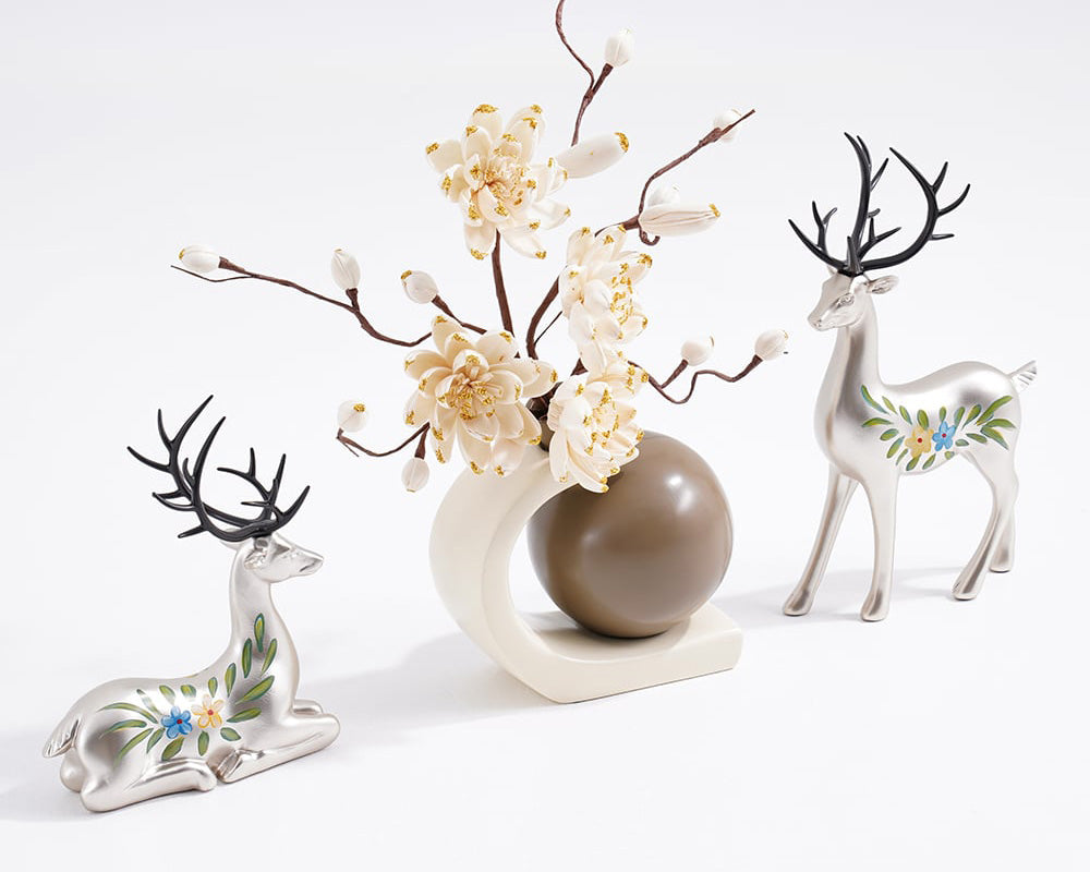 HMR - Creative Silver Deer Decoration Artificial Flower Set Golden Artificial Flowers in Vase