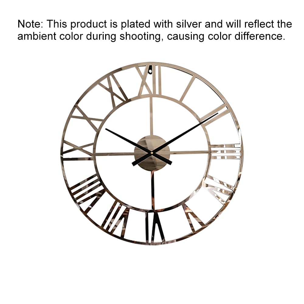HMR - 23" Large Round Silver Roman Numeral Silent Wall Clock Modern Acrylic Decor Art