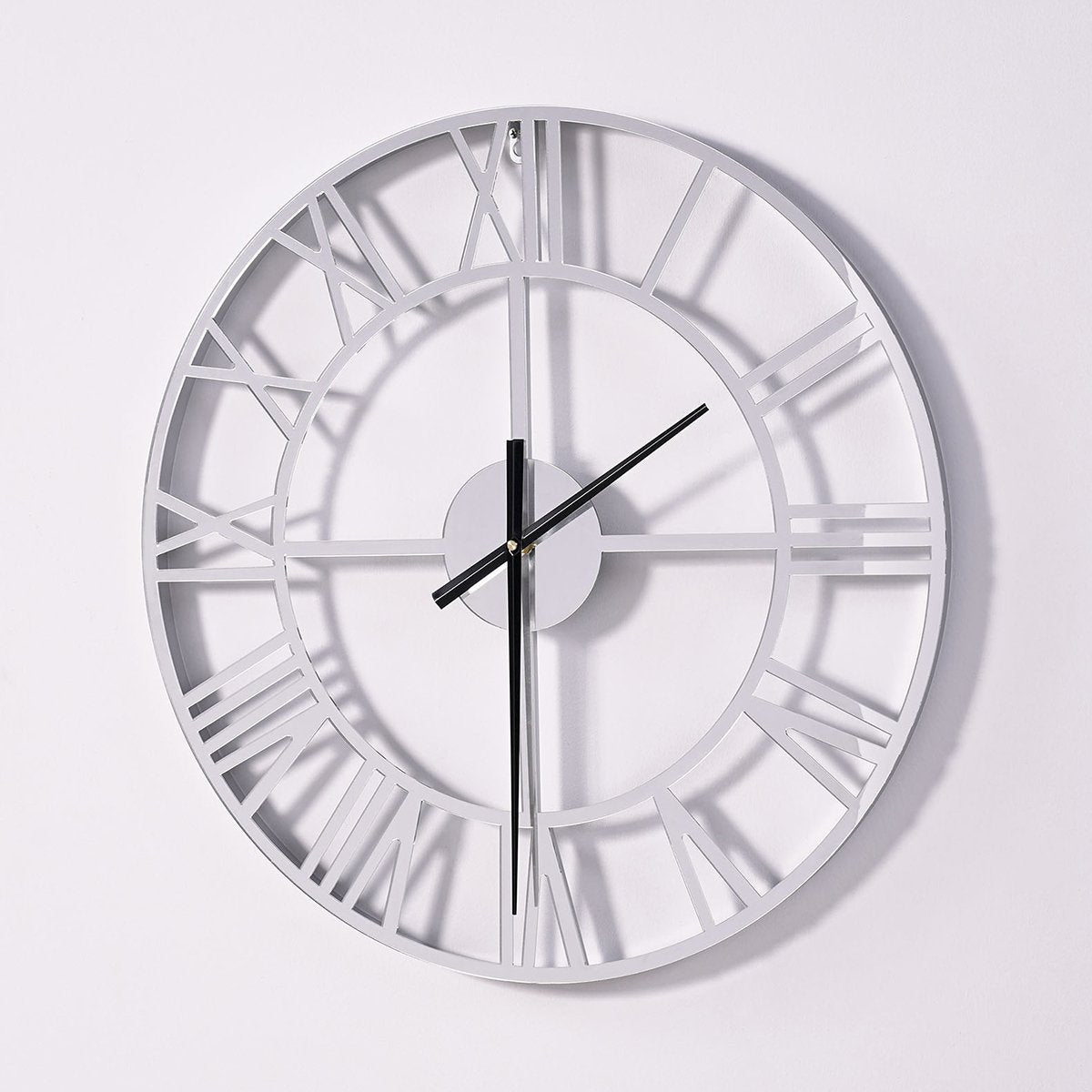 HMR - 23" Large Round Silver Roman Numeral Silent Wall Clock Modern Acrylic Decor Art