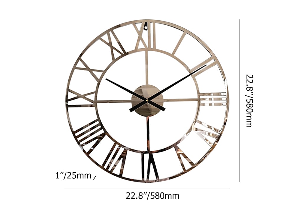 HMR - 23" Large Round Silver Roman Numeral Silent Wall Clock Modern Acrylic Decor Art