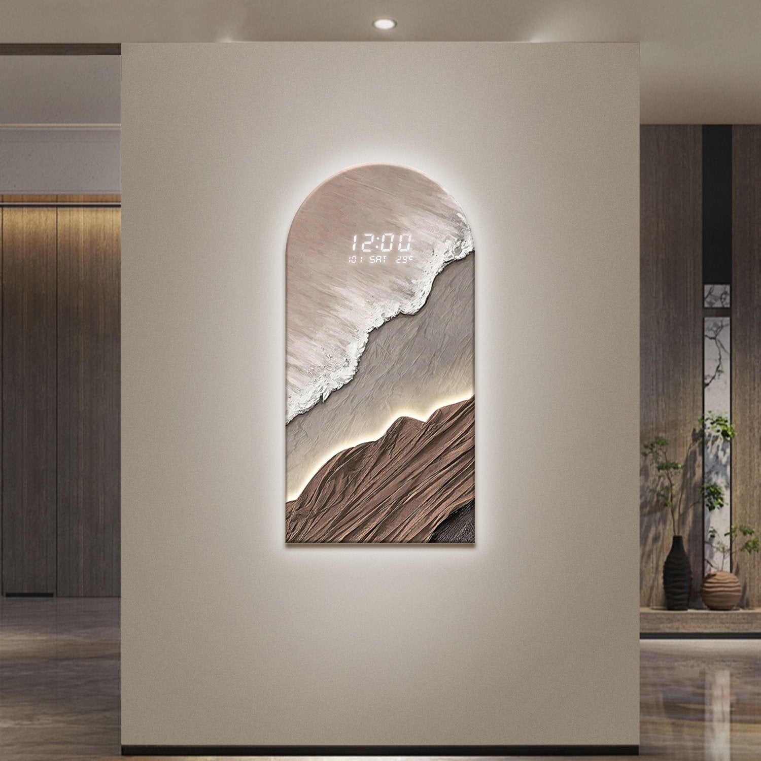 HMR - Modern Wall Art LED Digital Clock with Artistic Texture