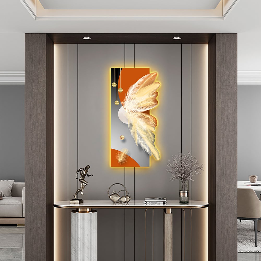 HMR - Modern Home Decor LED Wall Art with Unique Feather Design