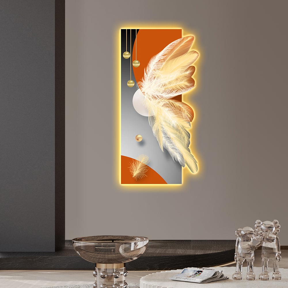HMR - Modern Home Decor LED Wall Art with Unique Feather Design