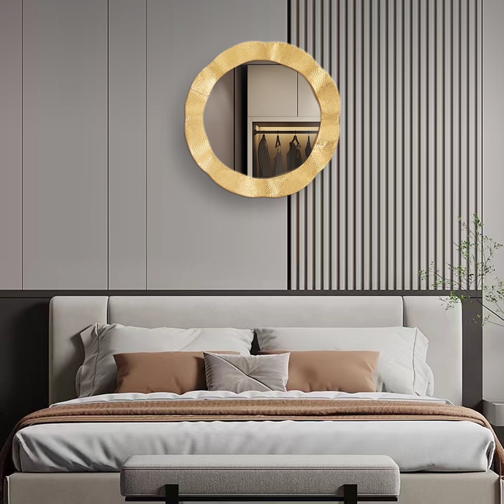HMR - 24" Large Glam Gold Round Wall Mirror Decor Art for Living Room Bedroom