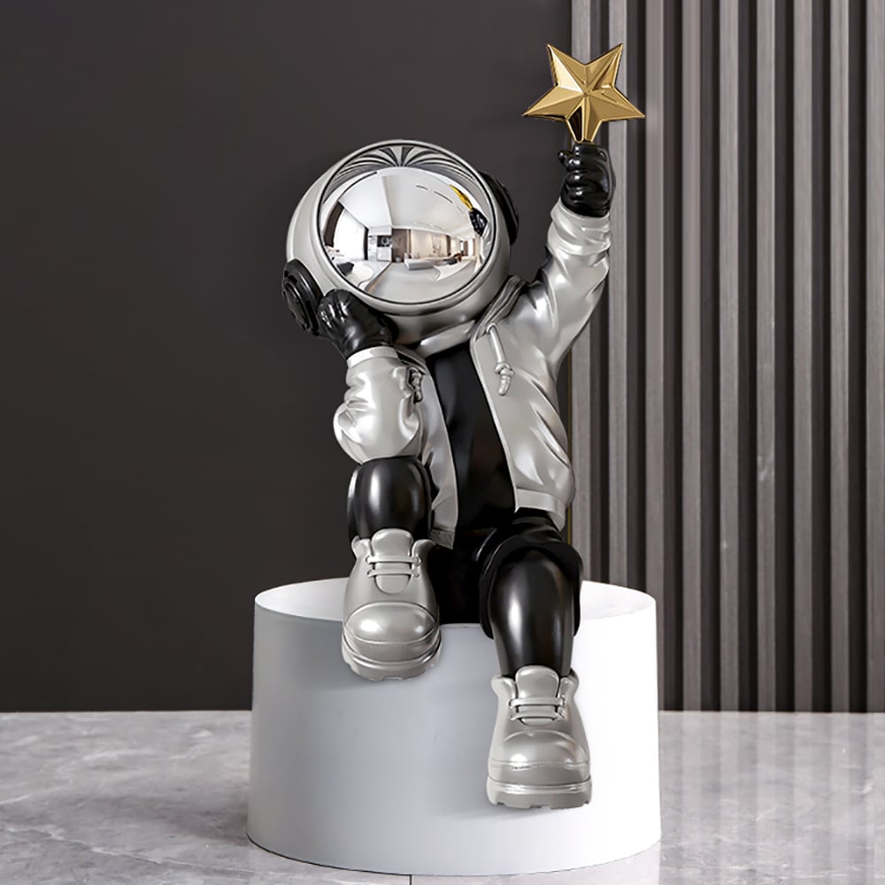 HMR - 24" Resin Astronaut Sculpture Figurine Ornament Art Decor Gold Star Living Room Bedroom