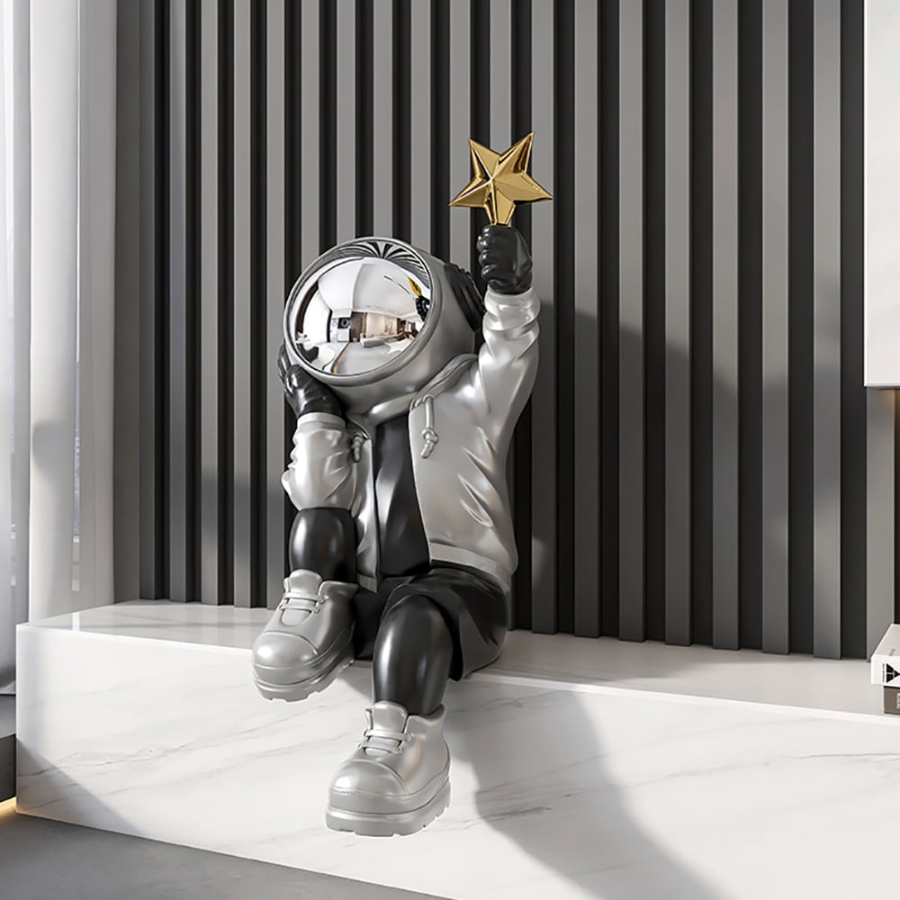 HMR - 24" Resin Astronaut Sculpture Figurine Ornament Art Decor Gold Star Living Room Bedroom