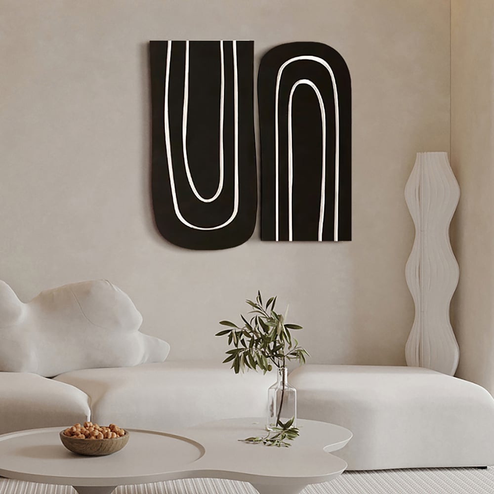 HMR - 2 Pieces Minimalist Abstract Geometric Wall Decor Art Set Living Room in Black & White