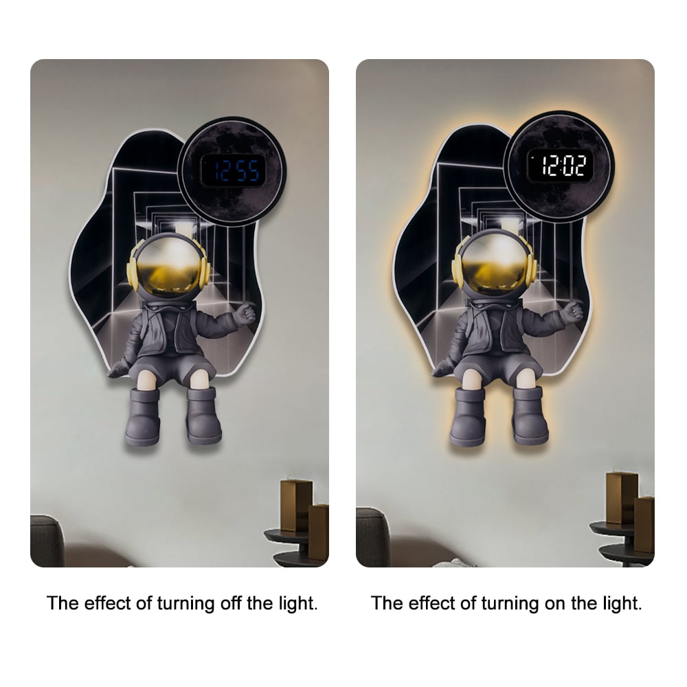 HMR - 23.6" LED Digital Astronaut Wall Clock Spaceman Decor Art Living Room Bedroom in Black