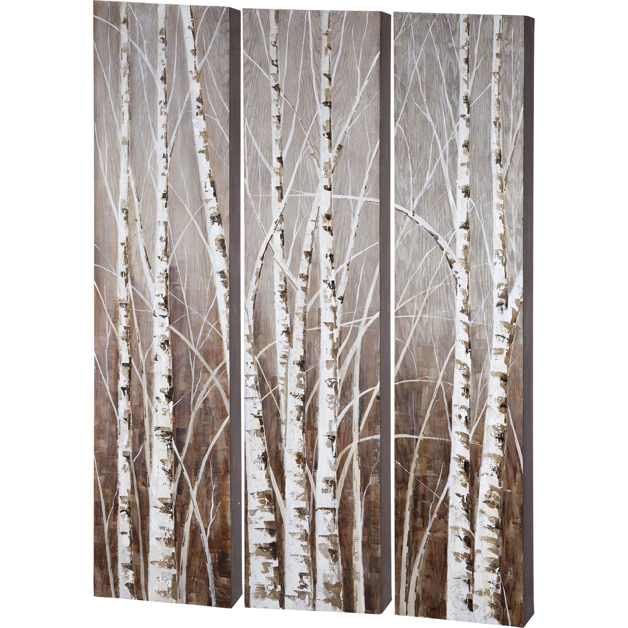 Mercana - Evening Dusk 48x71 Tripych Birch Treescape Original Hand Painted on Wood Oil Painting