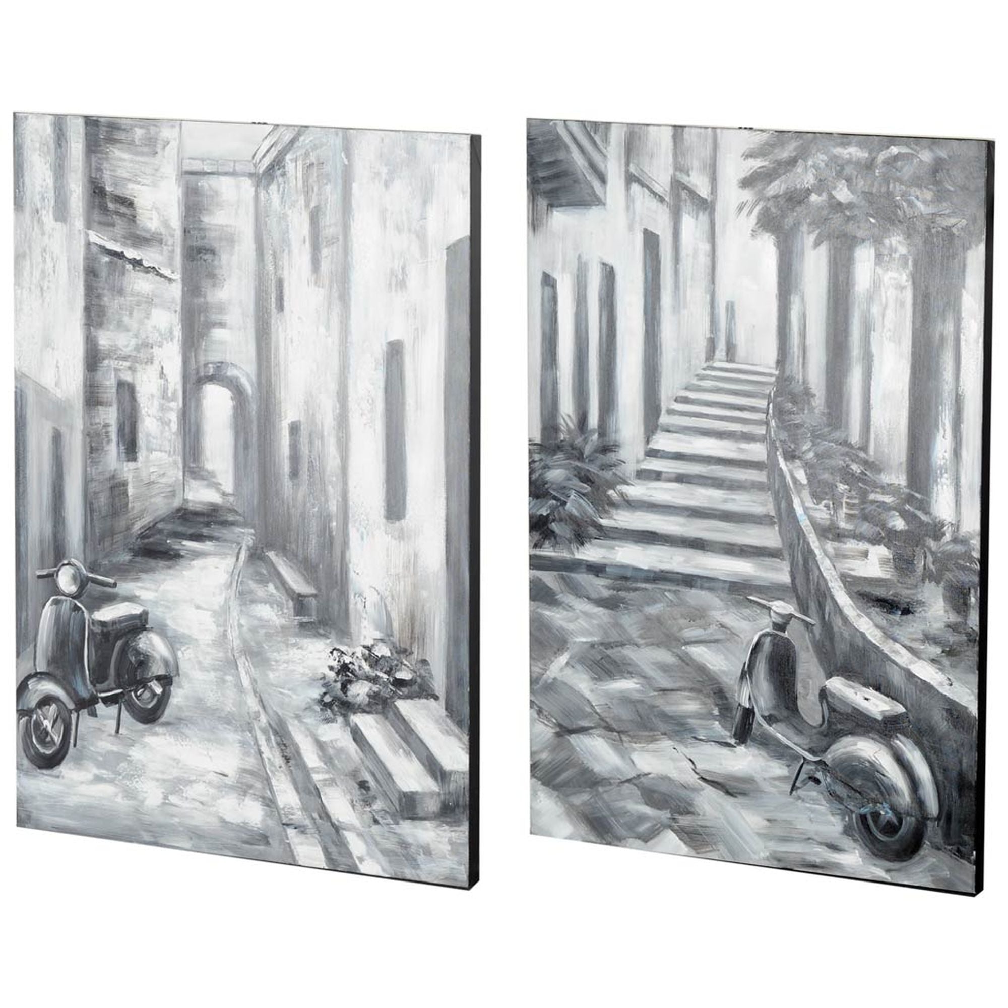 Mercana - Memory Lanes Diptych Italian Laneway Original Hand Painted on Canvas Oil Painting