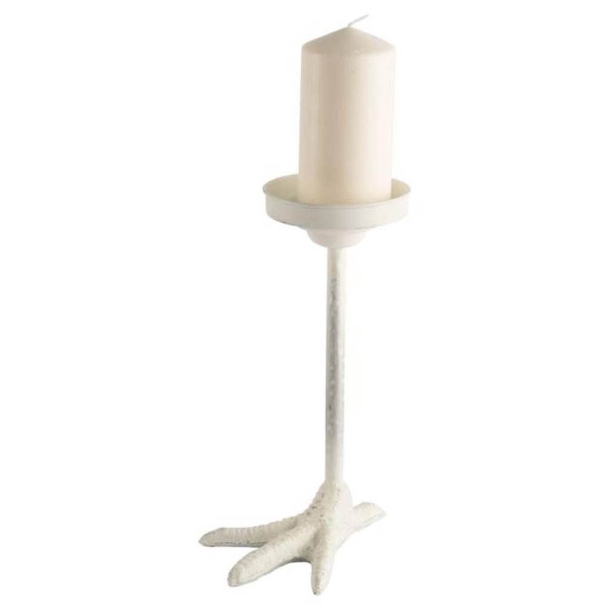 Mercana - Daffy I Short White Cast Iron Chicken Foot Table Candle Holder
