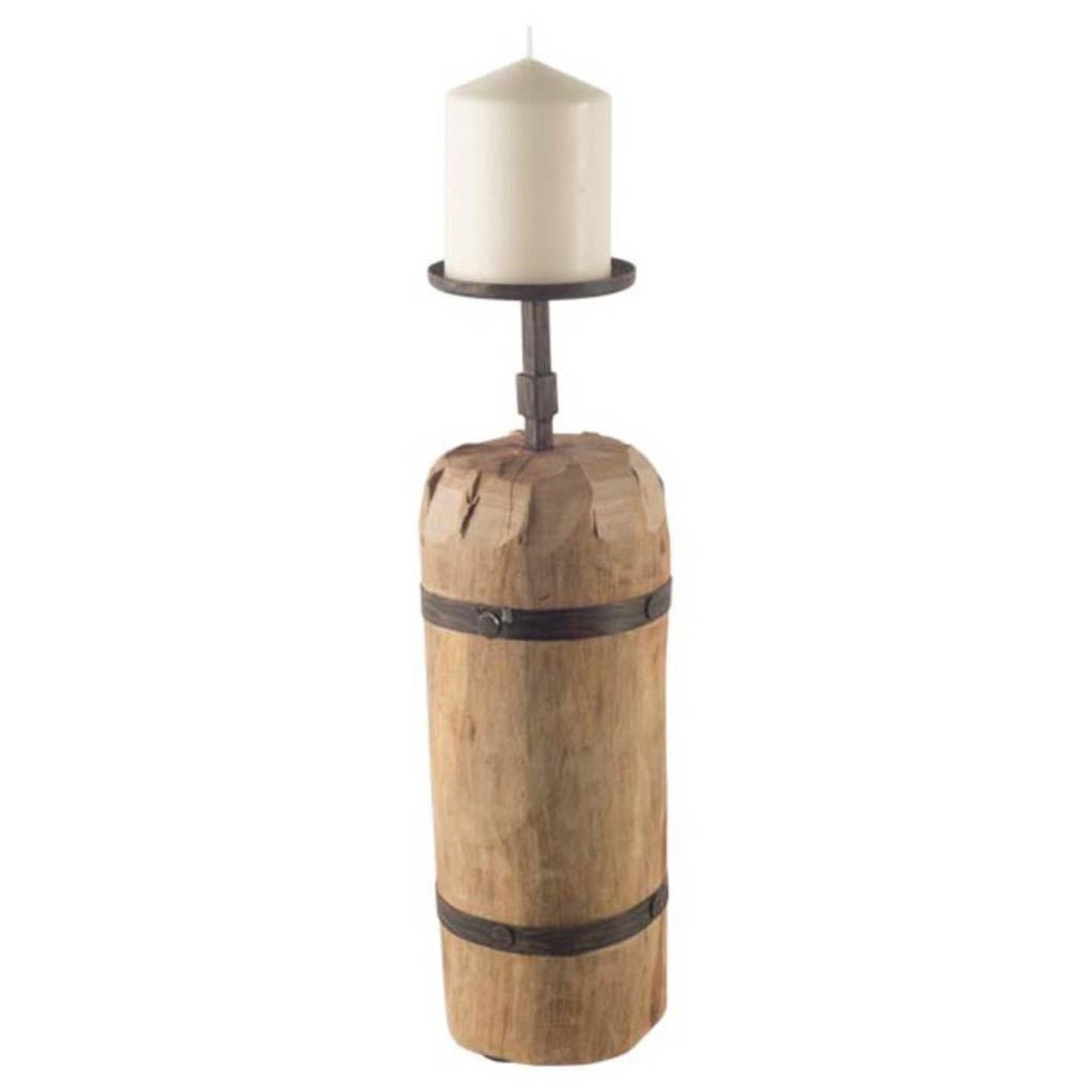 Mercana - Edgeland I Short Brown Wood Metal Strap Candle Holder