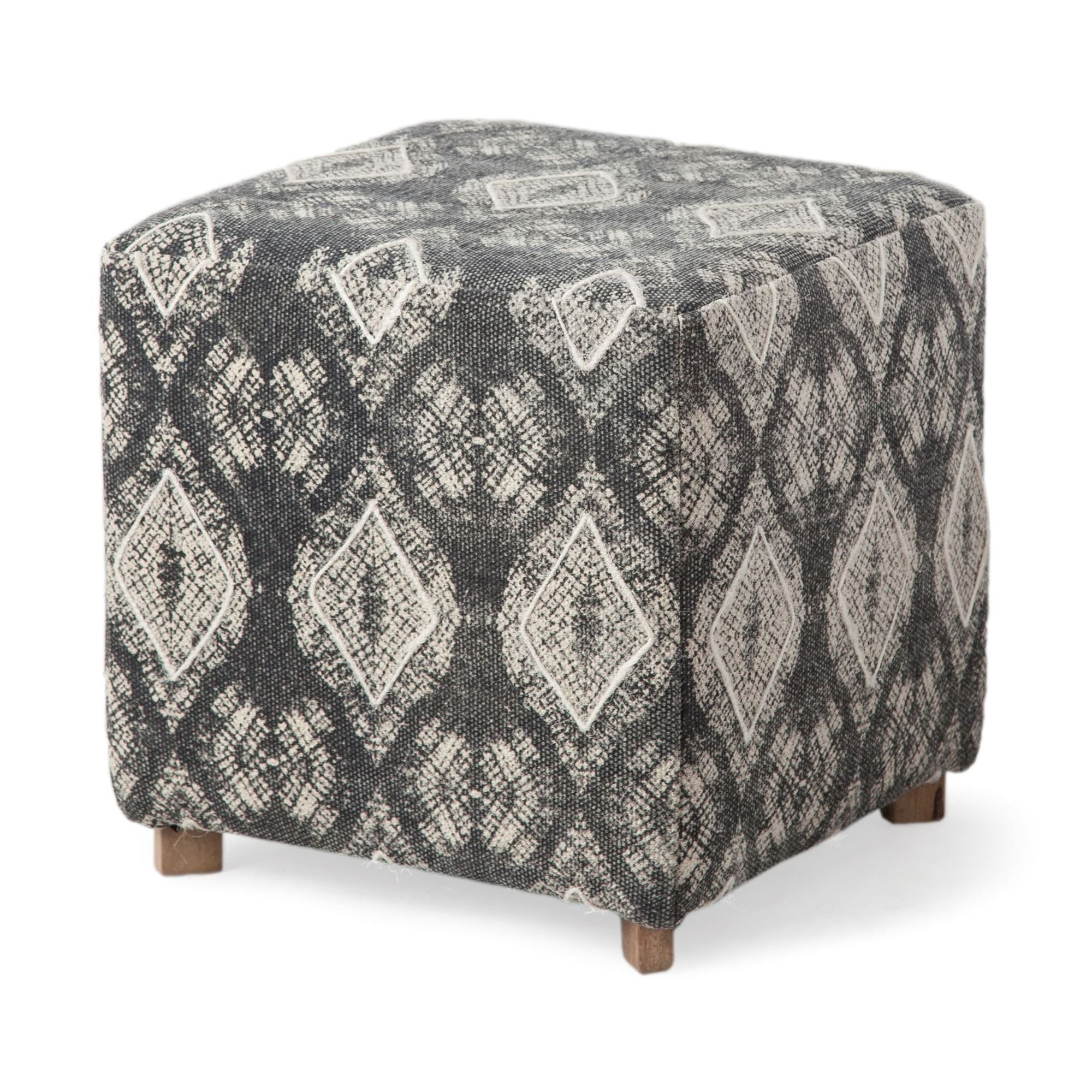Mercana - Pallu Dhurrie Cotton Cover with 4 Wooden Legs Ottoman