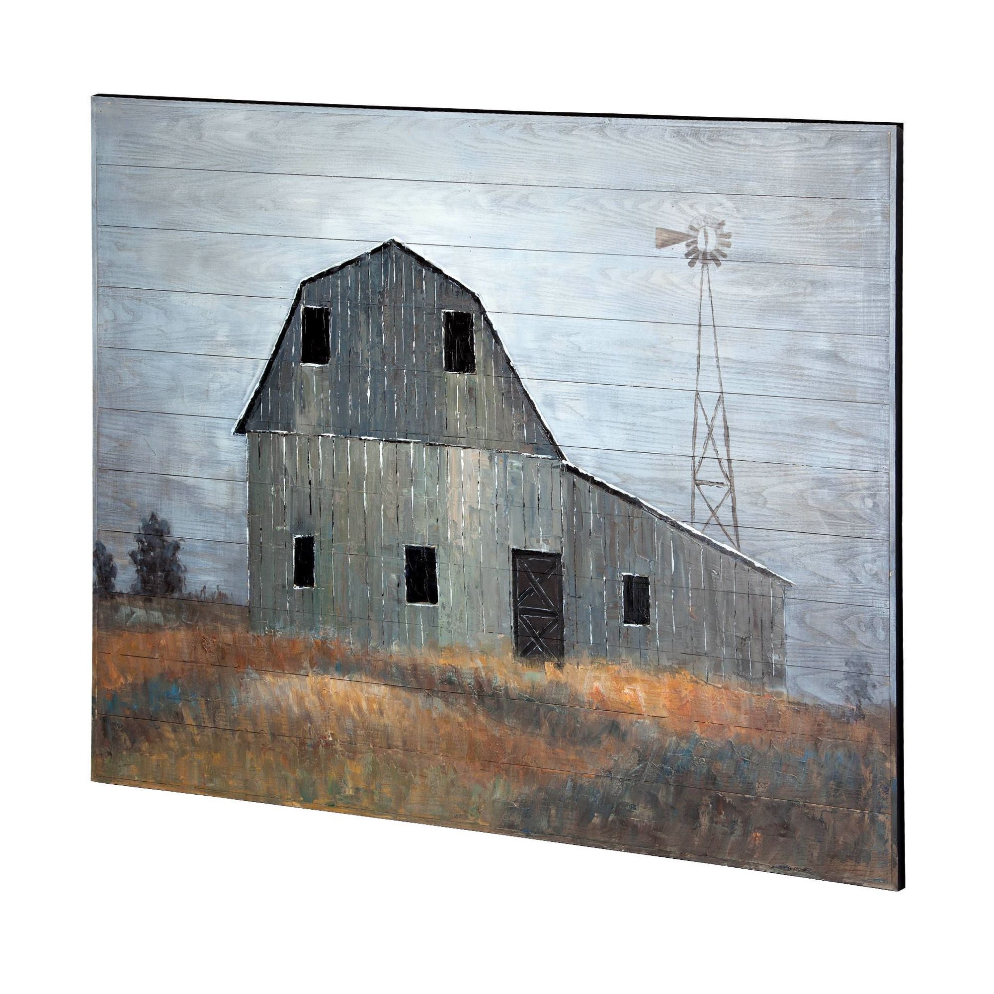 Mercana - Old Mill Creek 57x43 Grey Barn Original Hand Painted on Wood Oil Painting