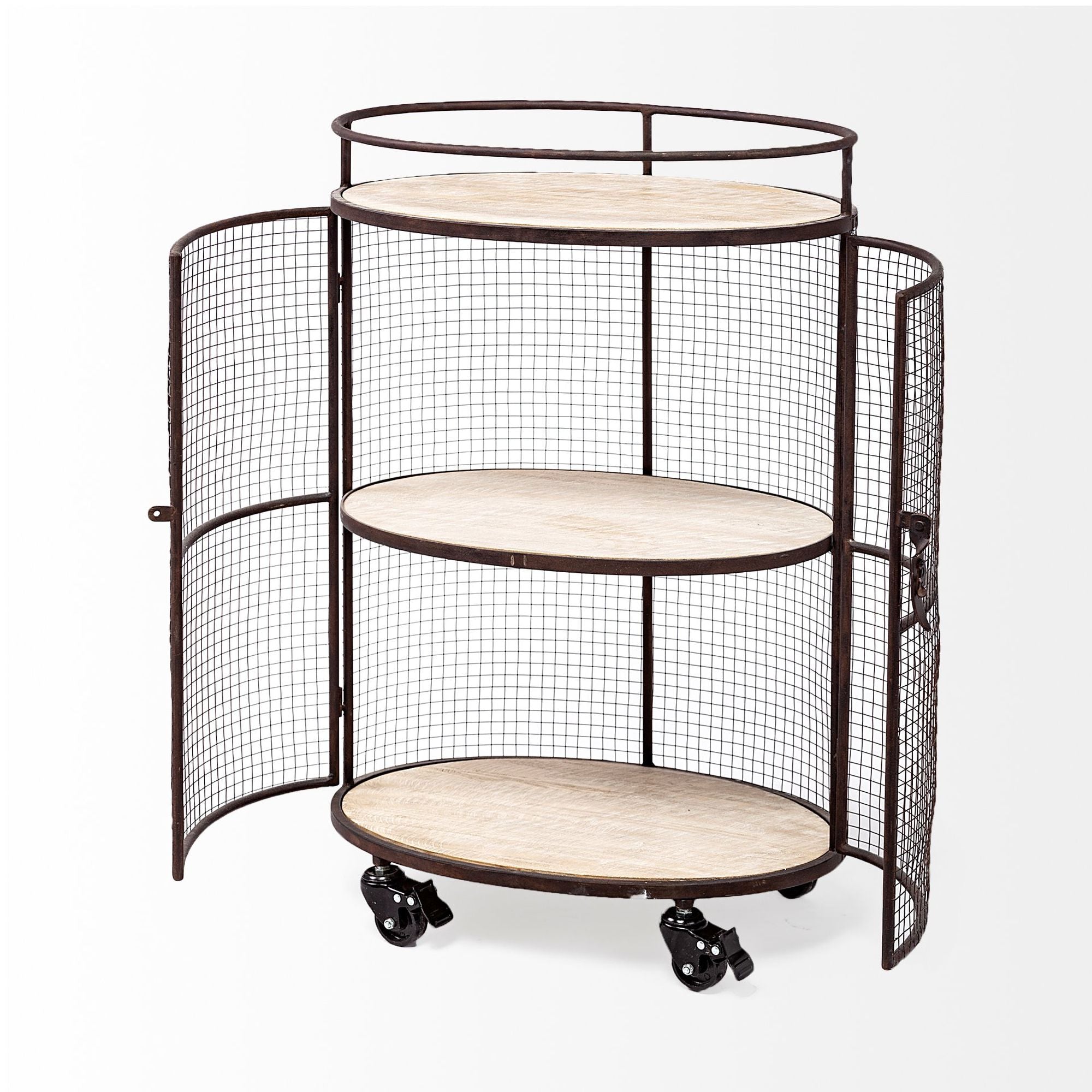 Mercana - Saluti Oval Bar Cart with 3 Wood Shelves