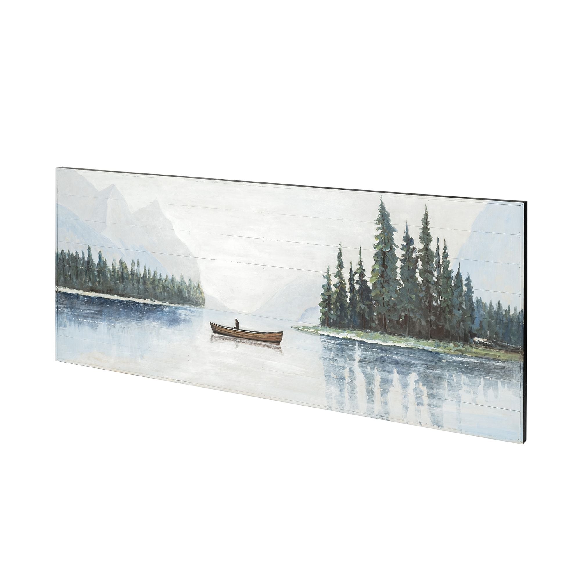 Mercana - Solitude 72x30 Canoe on the Lake Original Hand Painted on Wood Oil Painting