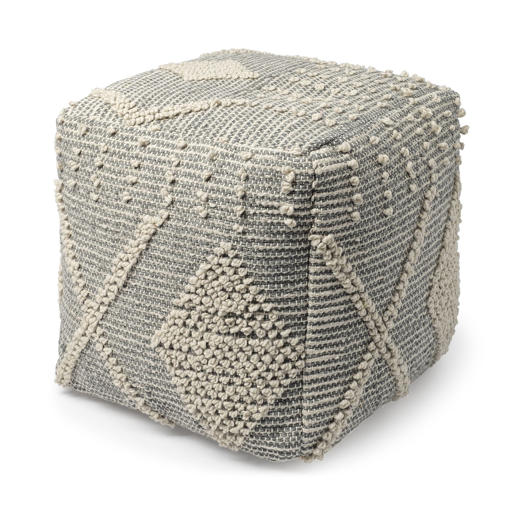 Mercana - Brinket Gray/Cream Polyester Handwoven Square Pouf