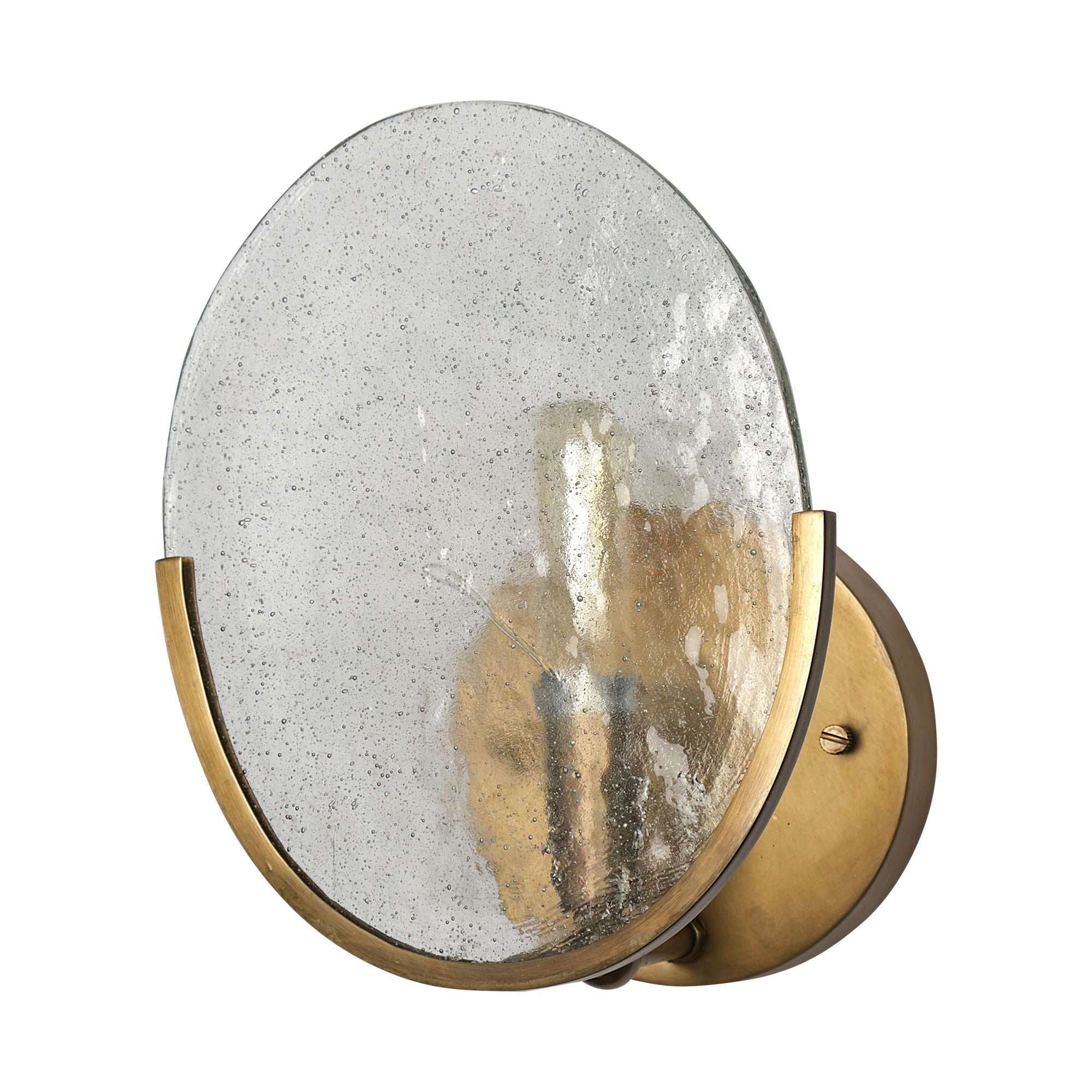 Mercana - Rubeus I 5.5x 9 Brass Toned Metal with Frosted Glass Circular Wall Sconce
