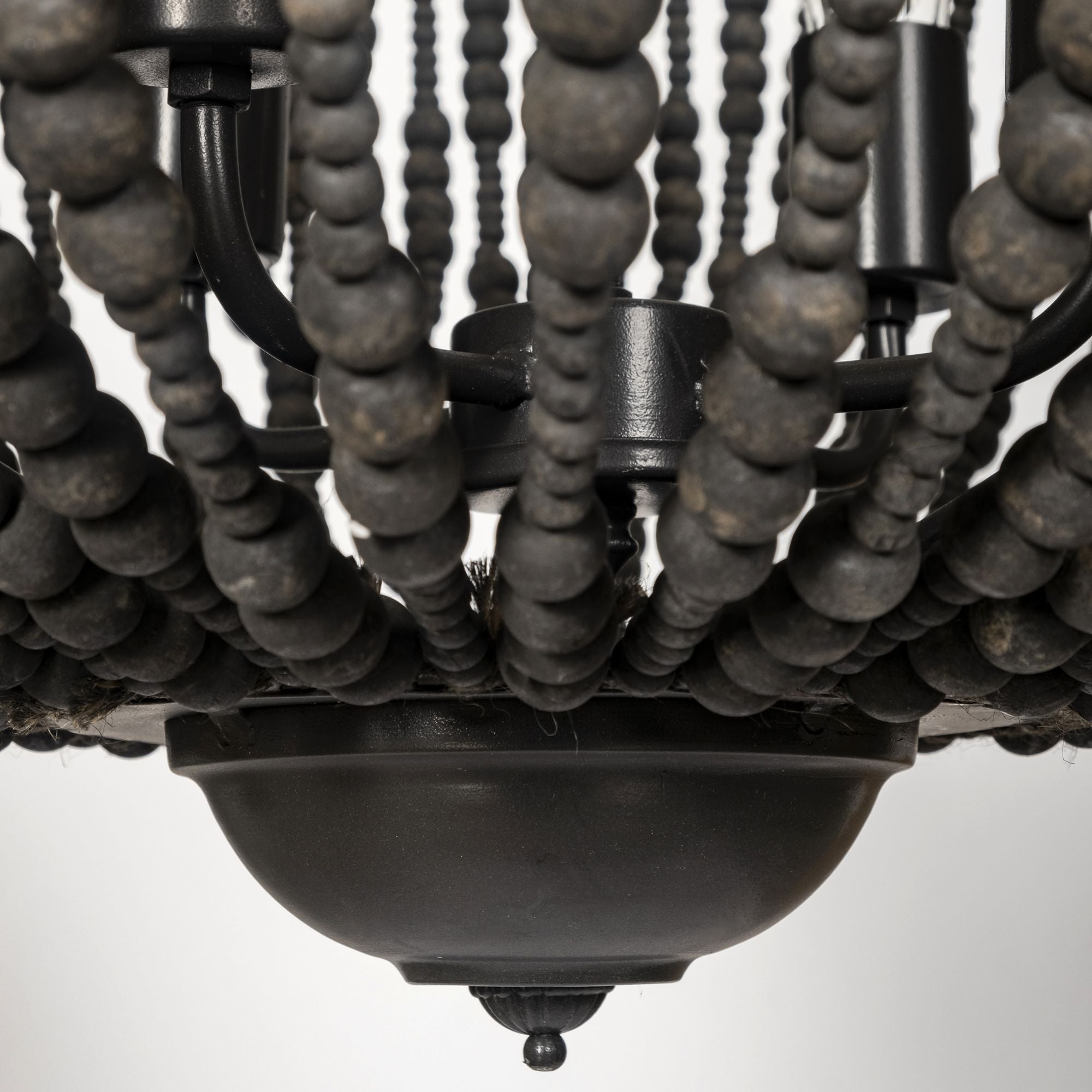Mercana - Liam I Black Wooden Bead Bowl-Style Four Bulb Chandelier