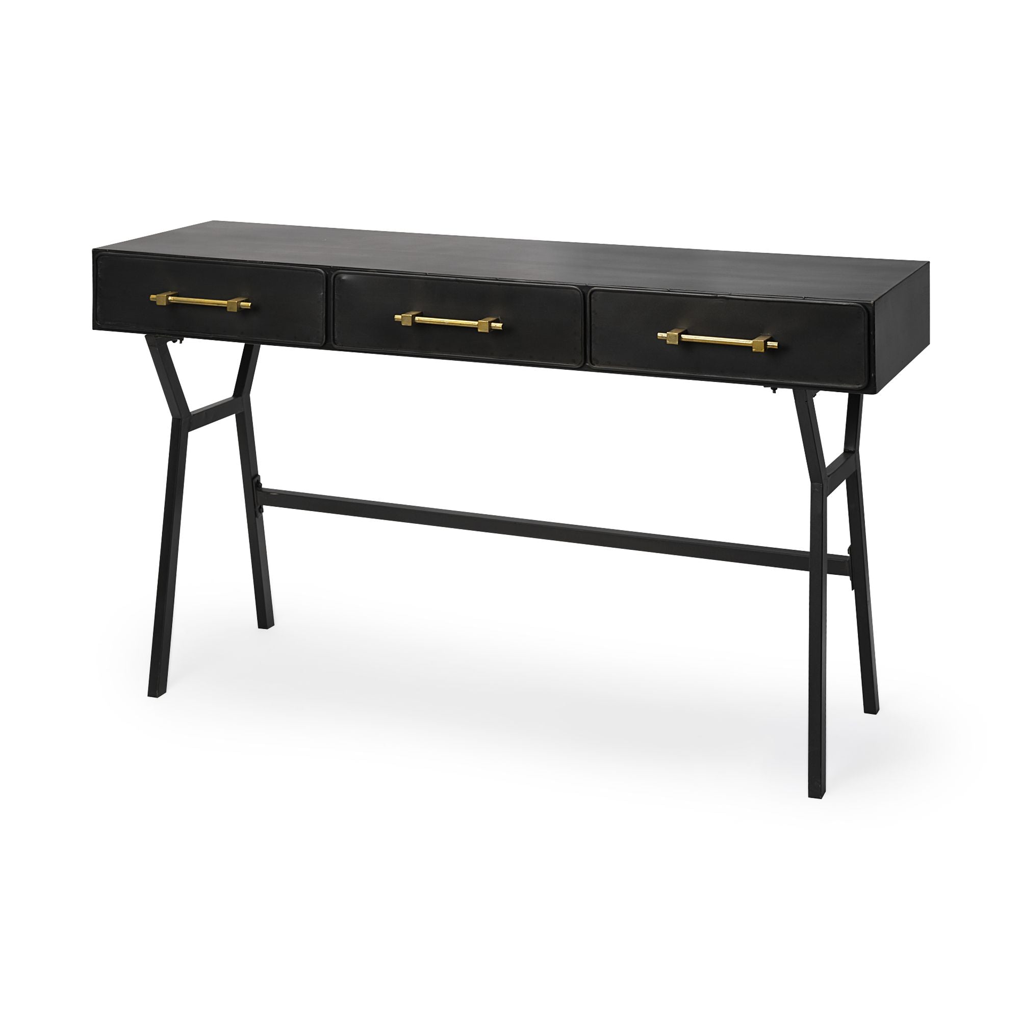 Mercana - Vince Black Metal with Gold Accents 3 Drawer Office Desk