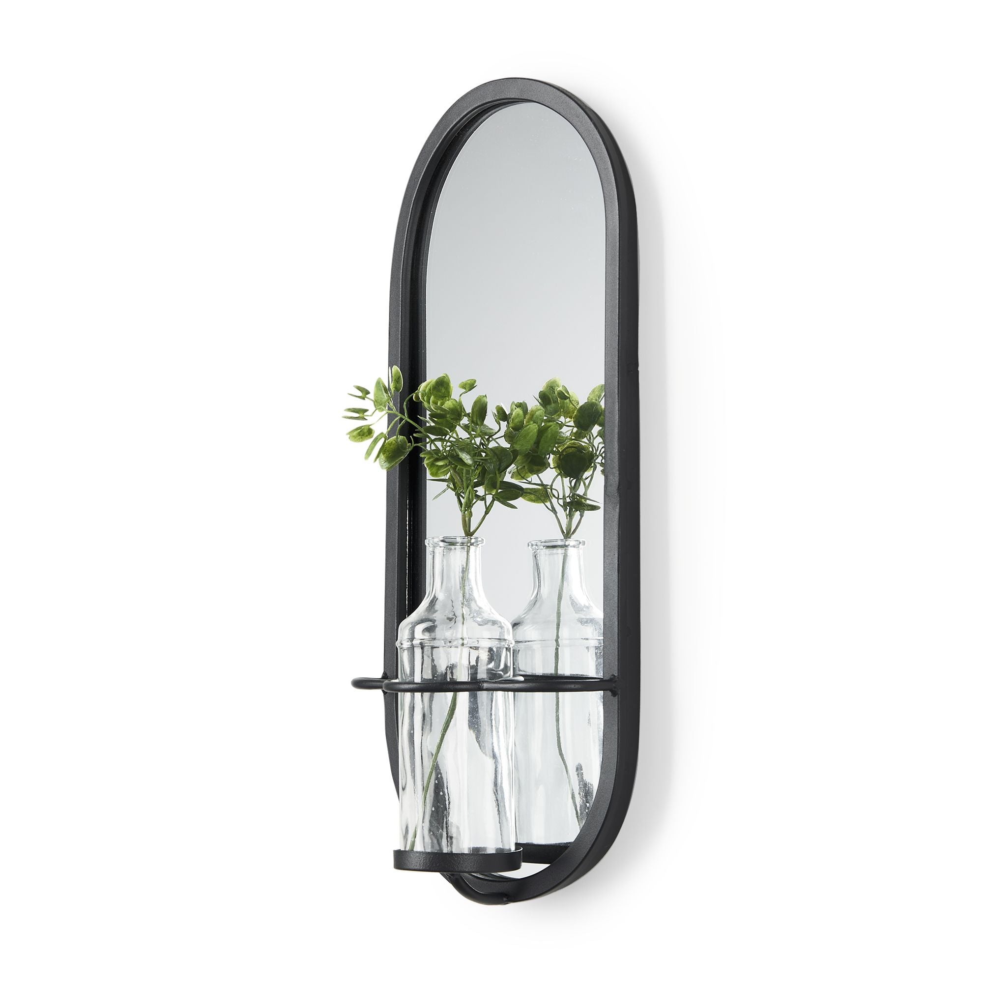 Mercana - Katherine Wall Mounted Mirror w Glass Bottle for Botanicals or Floral