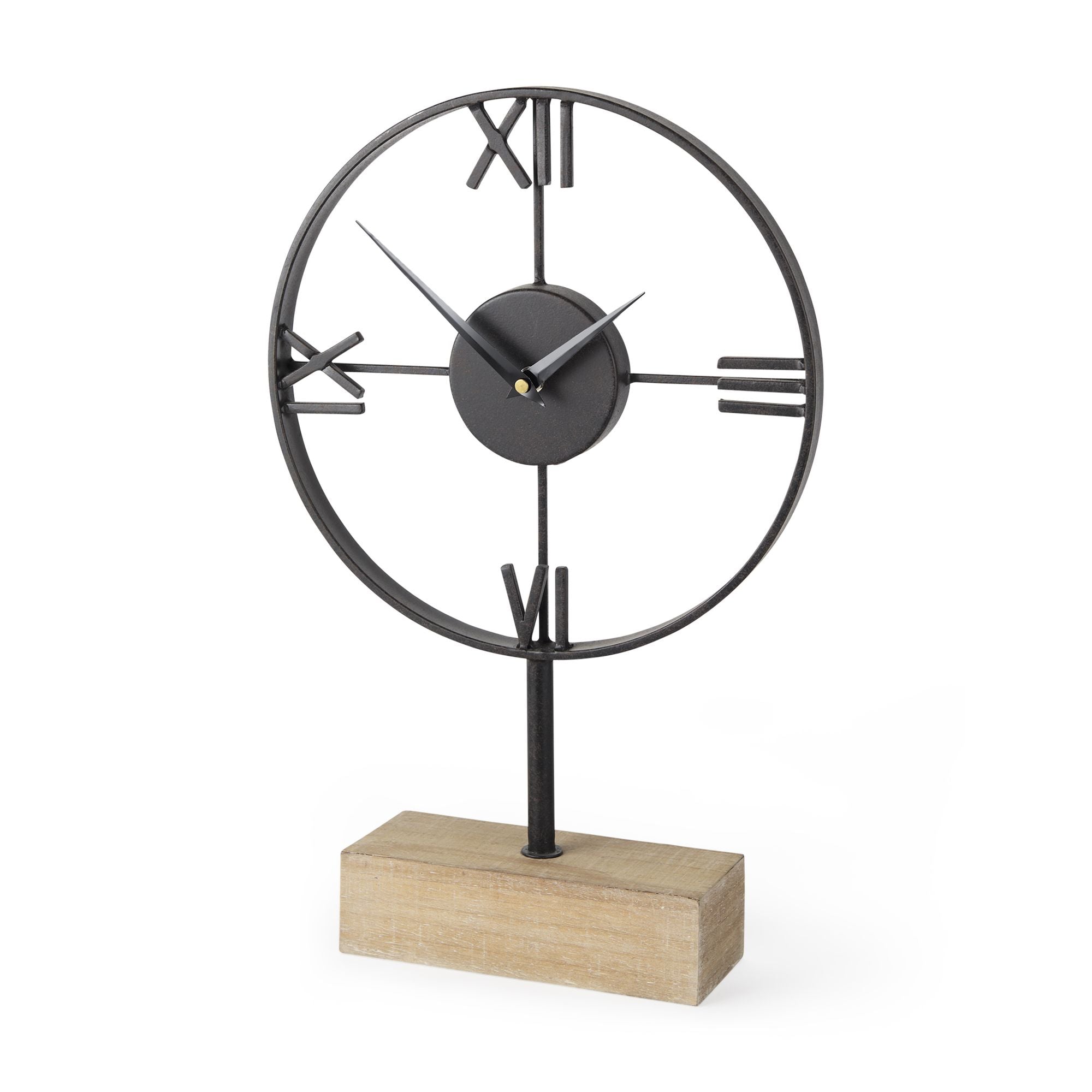 Mercana - Oris Black Metal/Wood Open Frame Table Clock