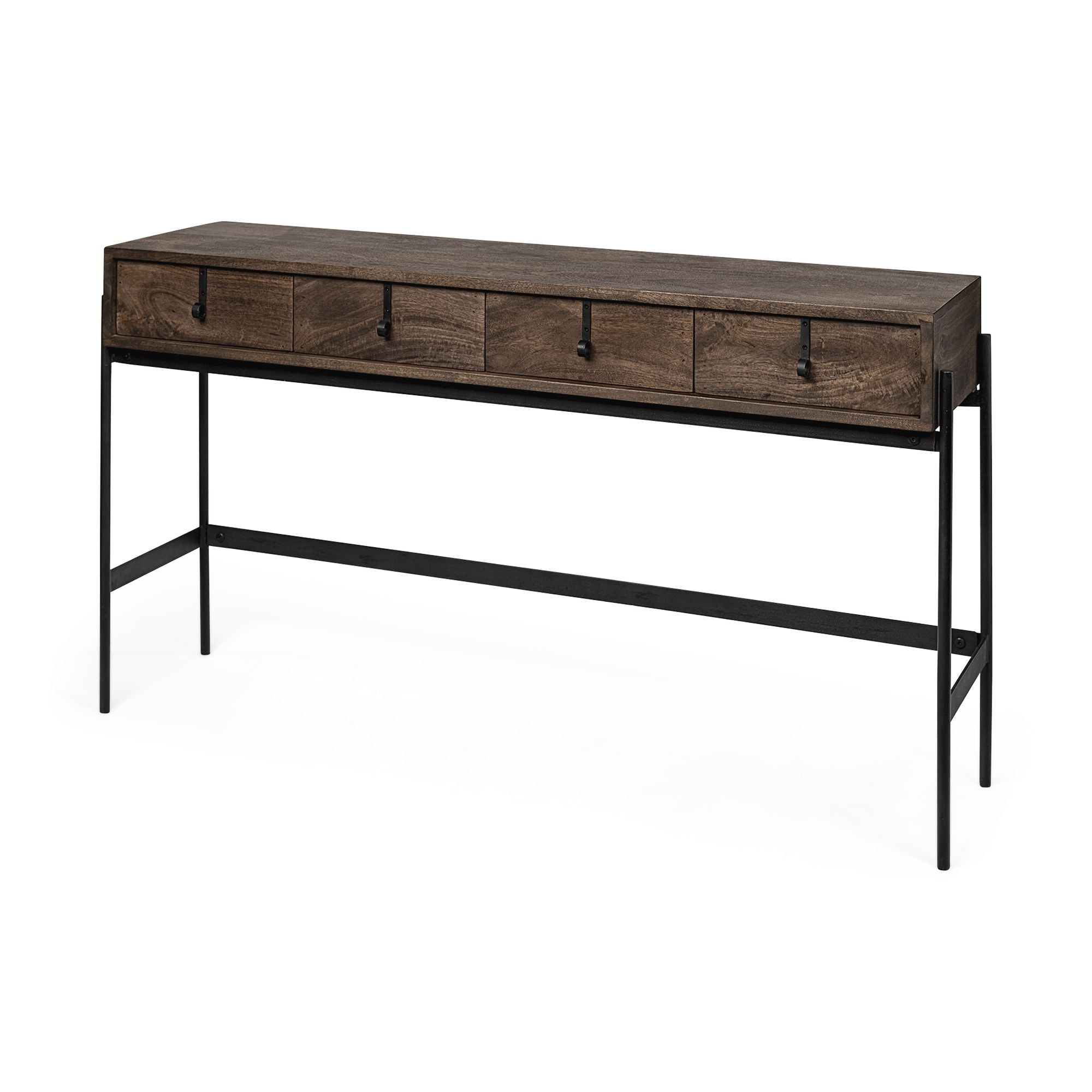 Mercana - Glenn III Dark Brown Wood with Black Iron Frame/4 Drawer Console Table
