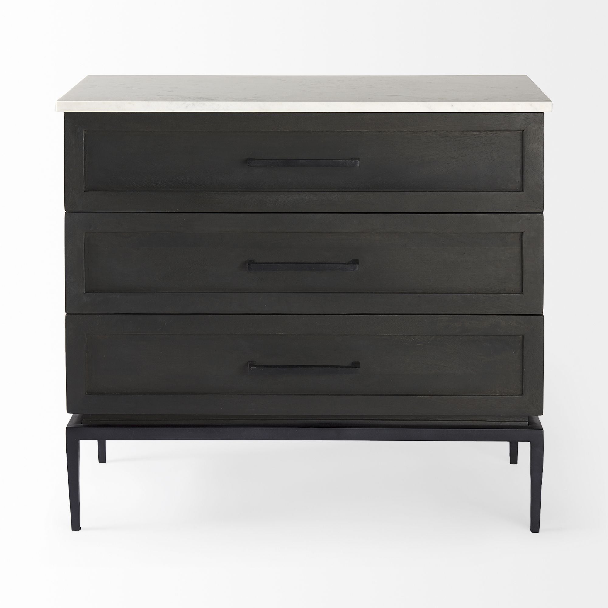 Mercana - Divina Black-Brown Wood with White Marble Top and Black Metal Base Accent Cabinet