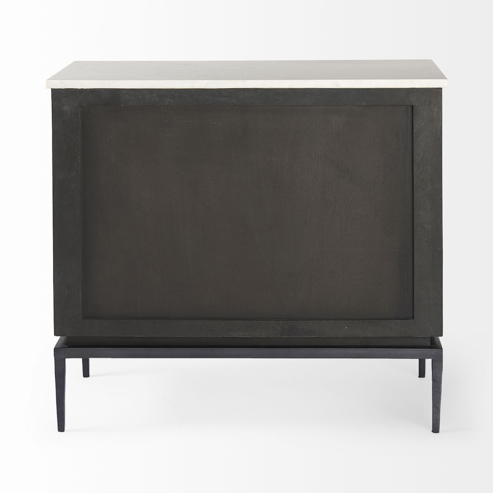 Mercana - Divina Black-Brown Wood with White Marble Top and Black Metal Base Accent Cabinet