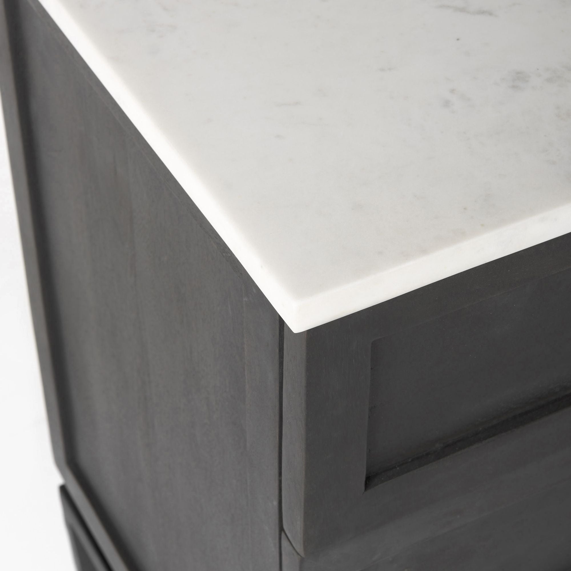Mercana - Divina Black-Brown Wood with White Marble Top and Black Metal Base Accent Cabinet