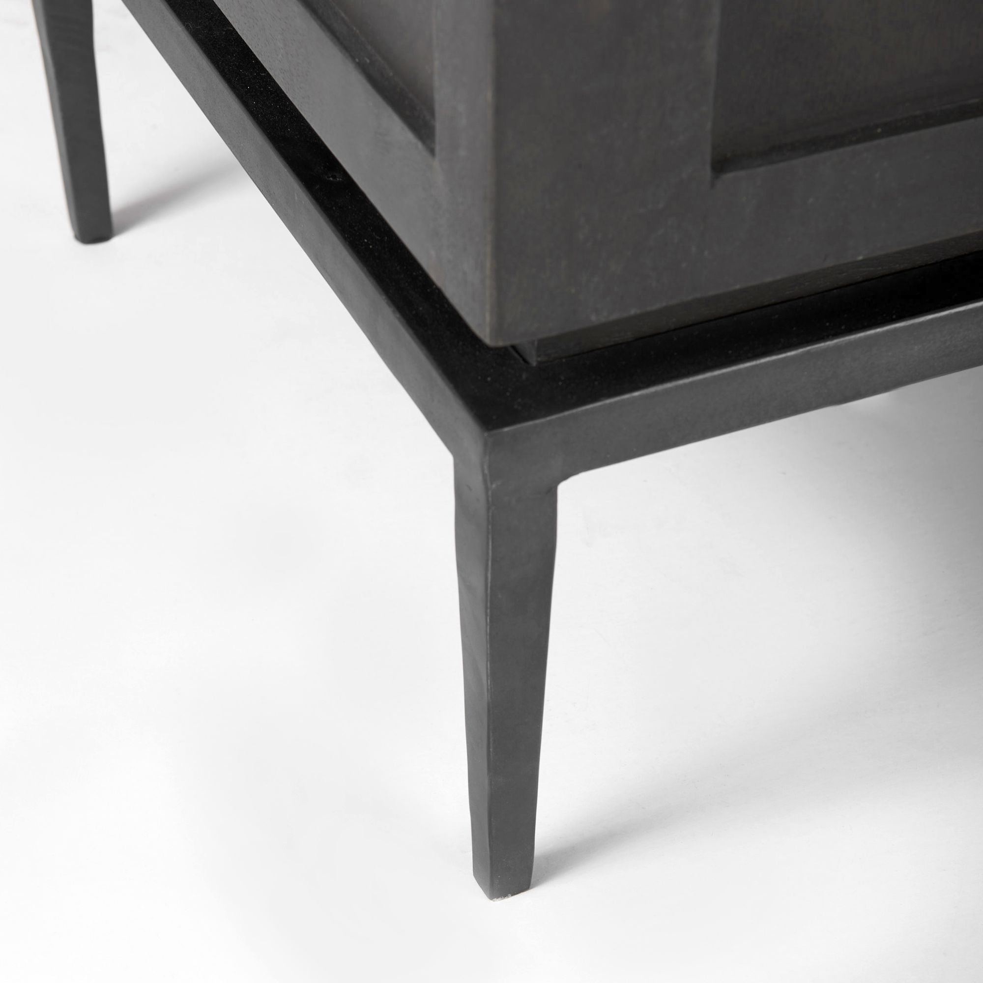 Mercana - Divina Black-Brown Wood with White Marble Top and Black Metal Base Accent Cabinet