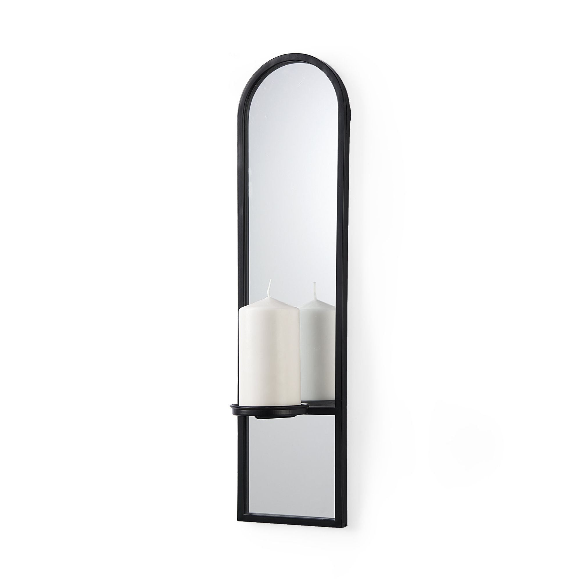 Mercana - Evianna Mirrored with Black Metal Frame Wall Candle Holder