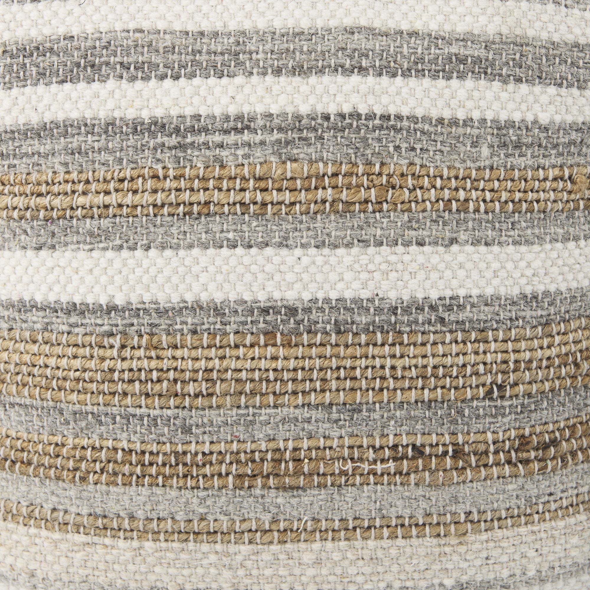 Mercana - Aahana White/Taupe/Gray Striped Hemp and Cotton Pouf