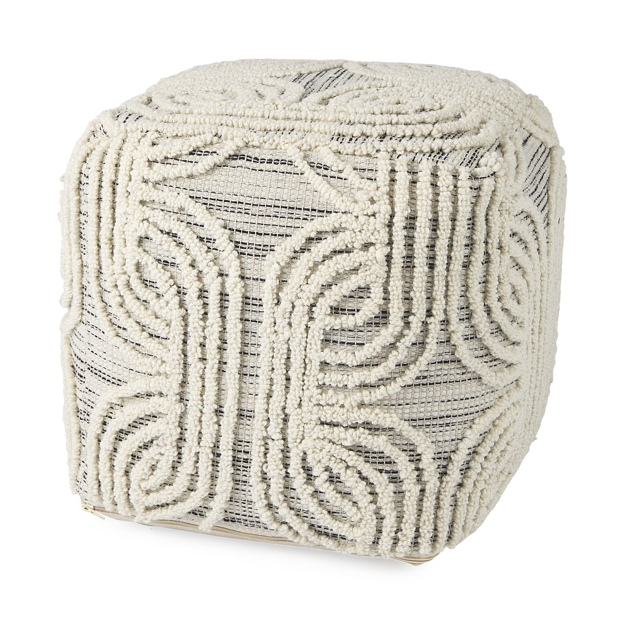 Mercana - Amaya Cream/Black/Gray Wool and Cotton Pouf