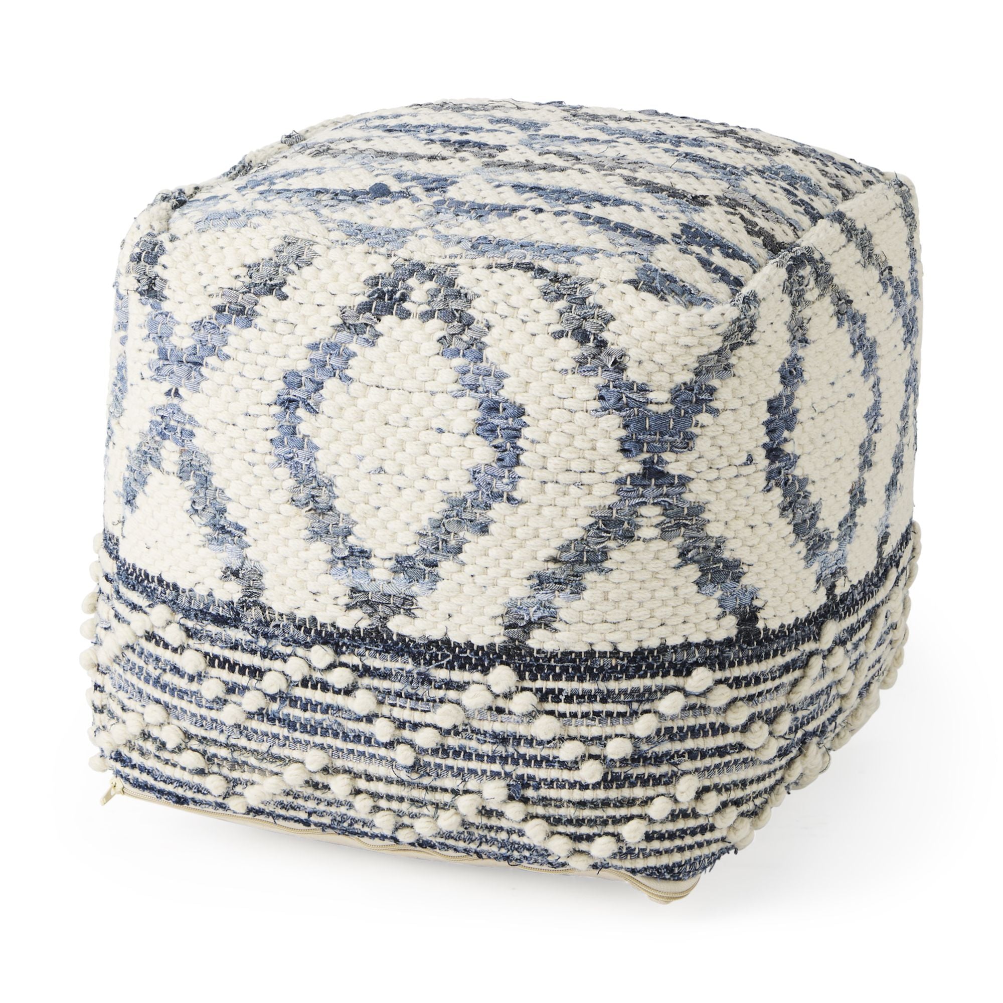 Mercana - Eshana Cream Wool and Denim Patterned Pouf