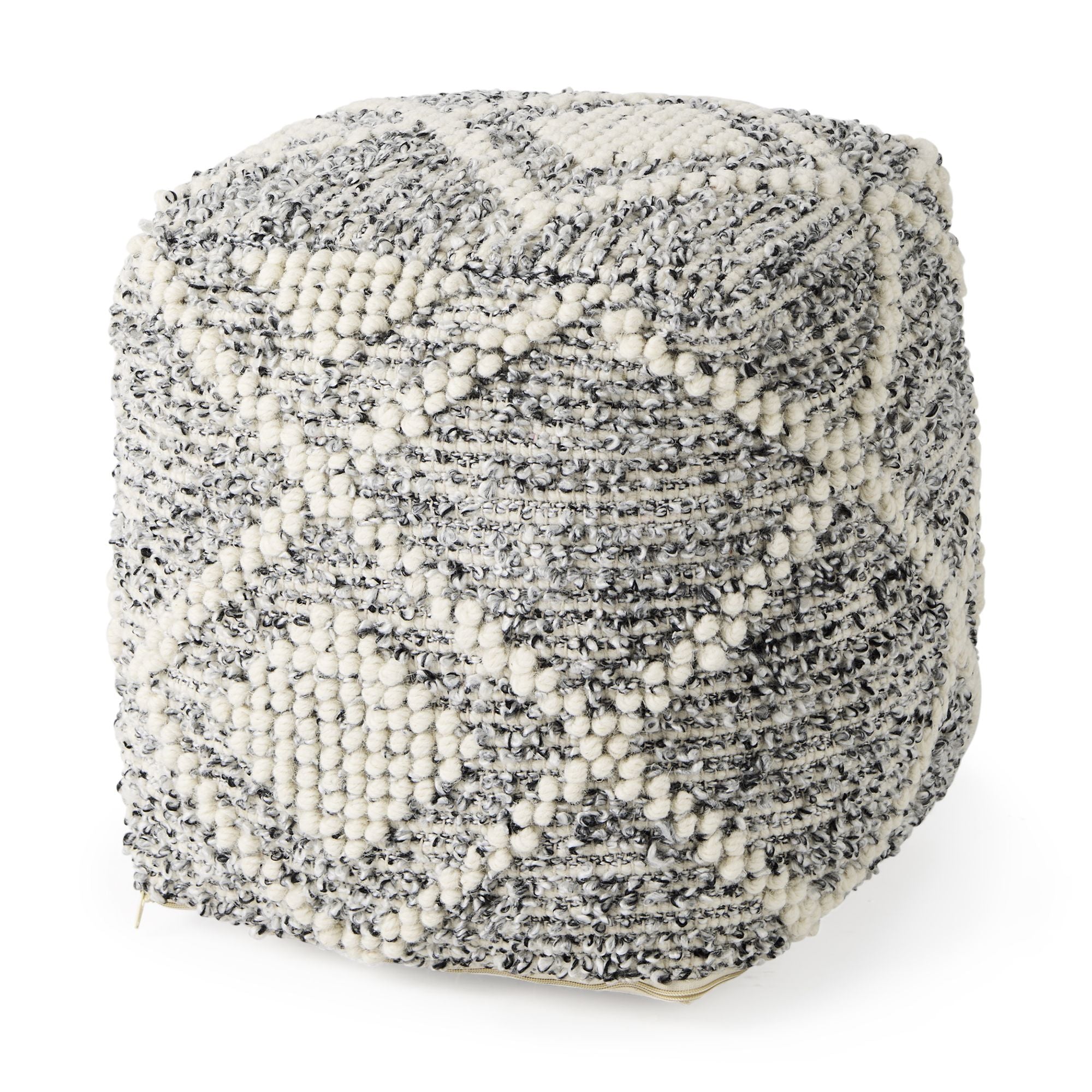 Mercana - Ekiya Black/White Yarn and Wool Patterened Pouf