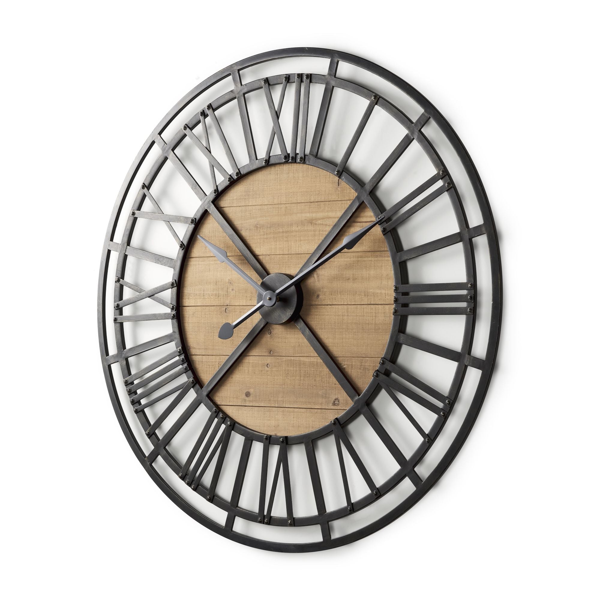 Mercana - Lewiston Iron/Wood Round Wall Clock