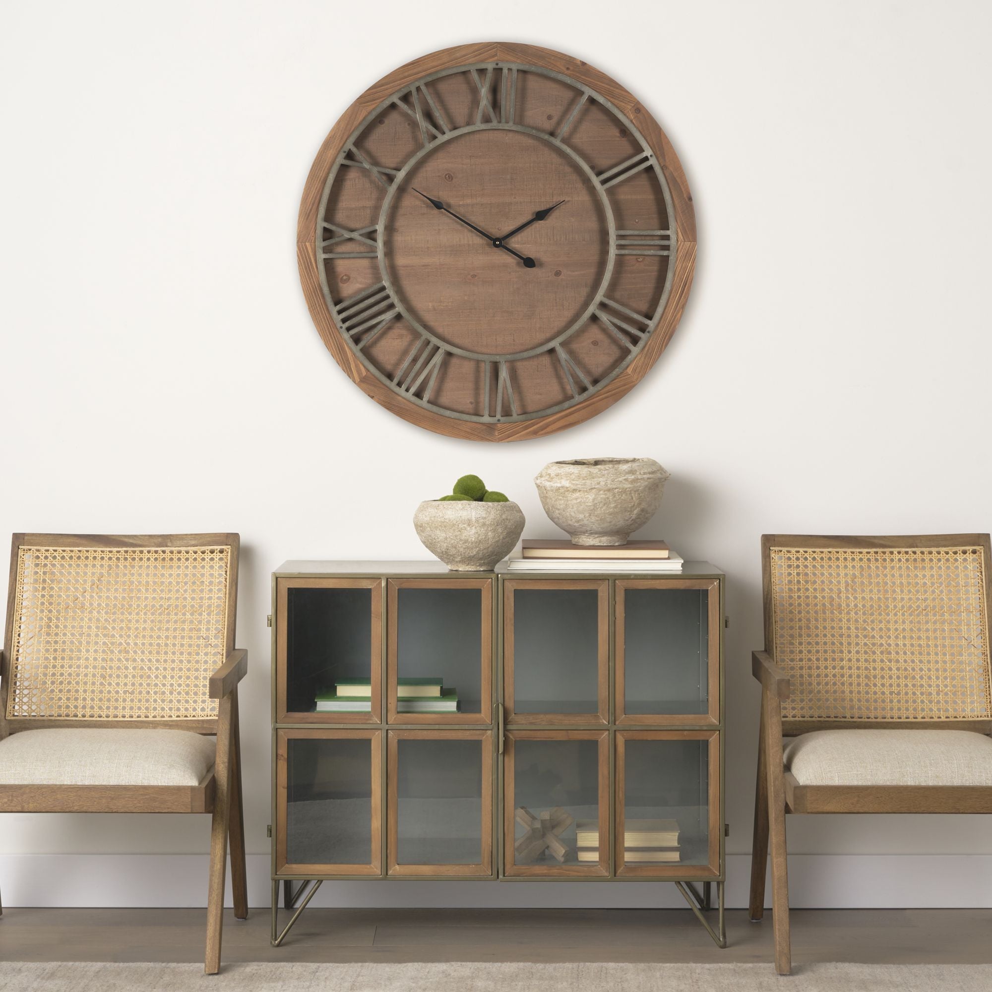 Mercana - Raul Medium Brown Wood/Silver Metal Wall Clock